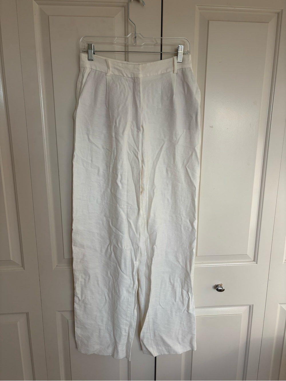 Zara White Wide-Leg Linen-Blend Trousers